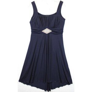Enfocus Studio Strap Dress Adorned Ruched High Low Women 8 Navy Evening Festive